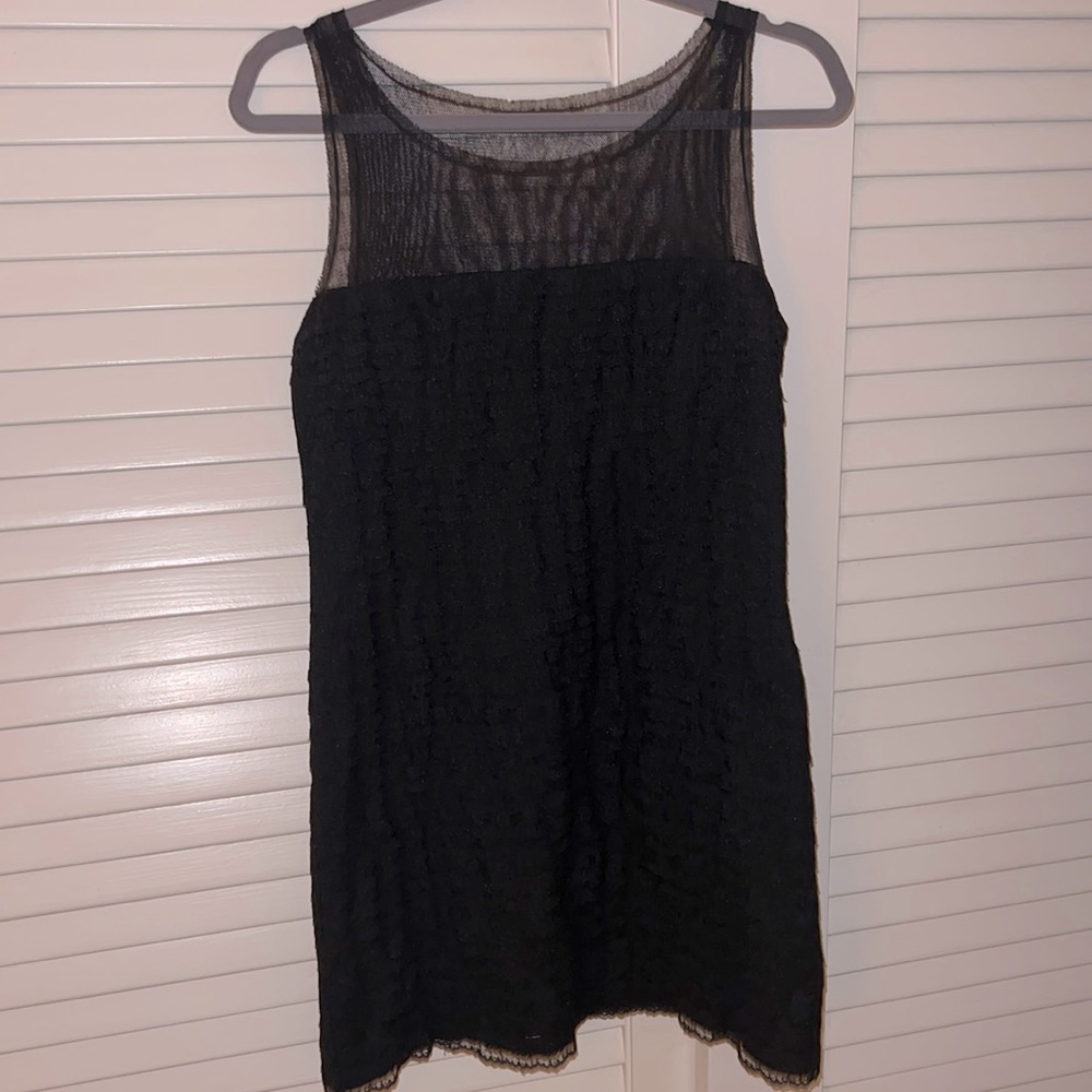 BCBGMaxazria Black Lace Cocktail Dress Mesh Yoke Lace tier detail 4